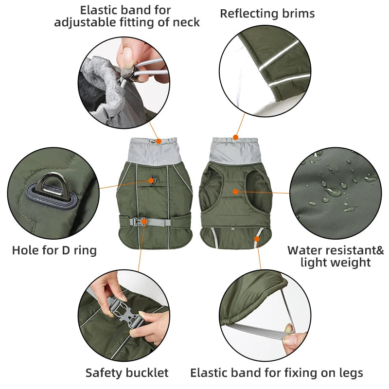 Chamarra de Invierno para Perros - Impermeable, Cálida y Reflectante
